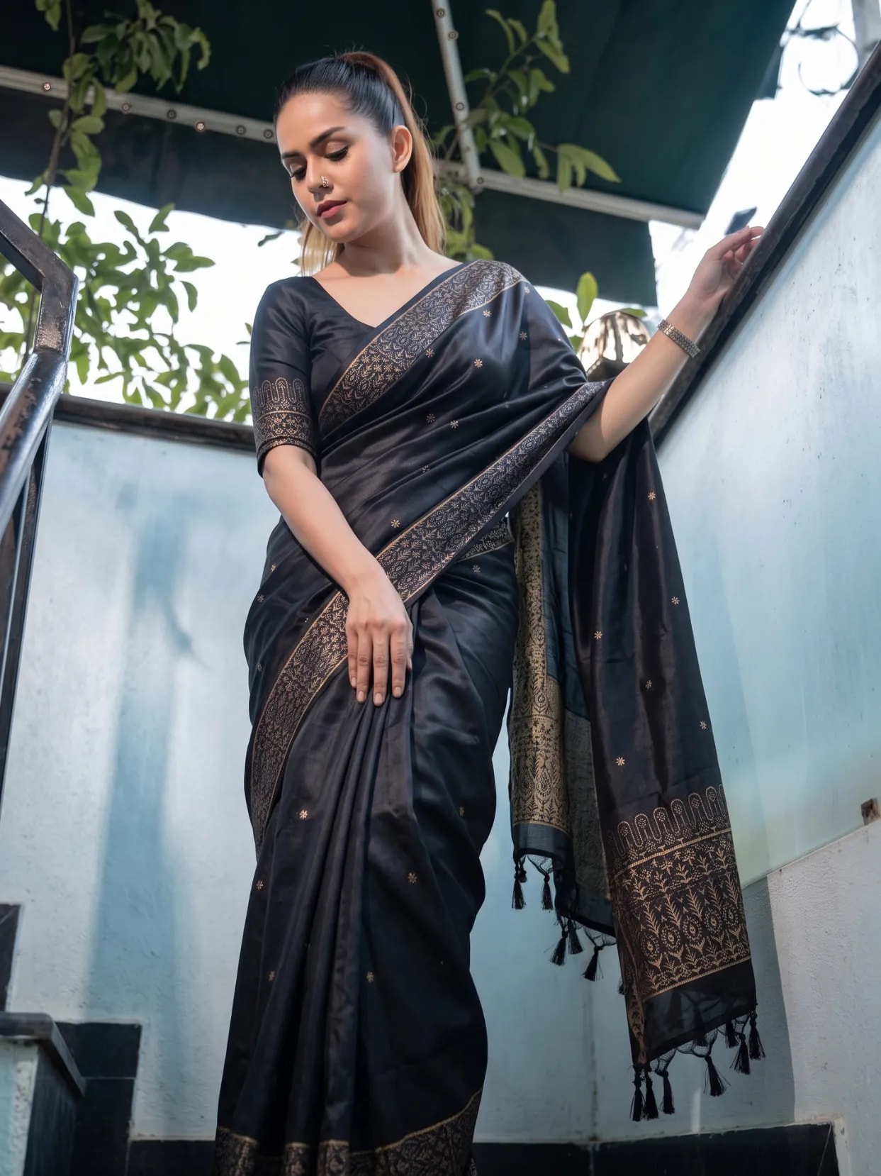Black Japani Silk Saree